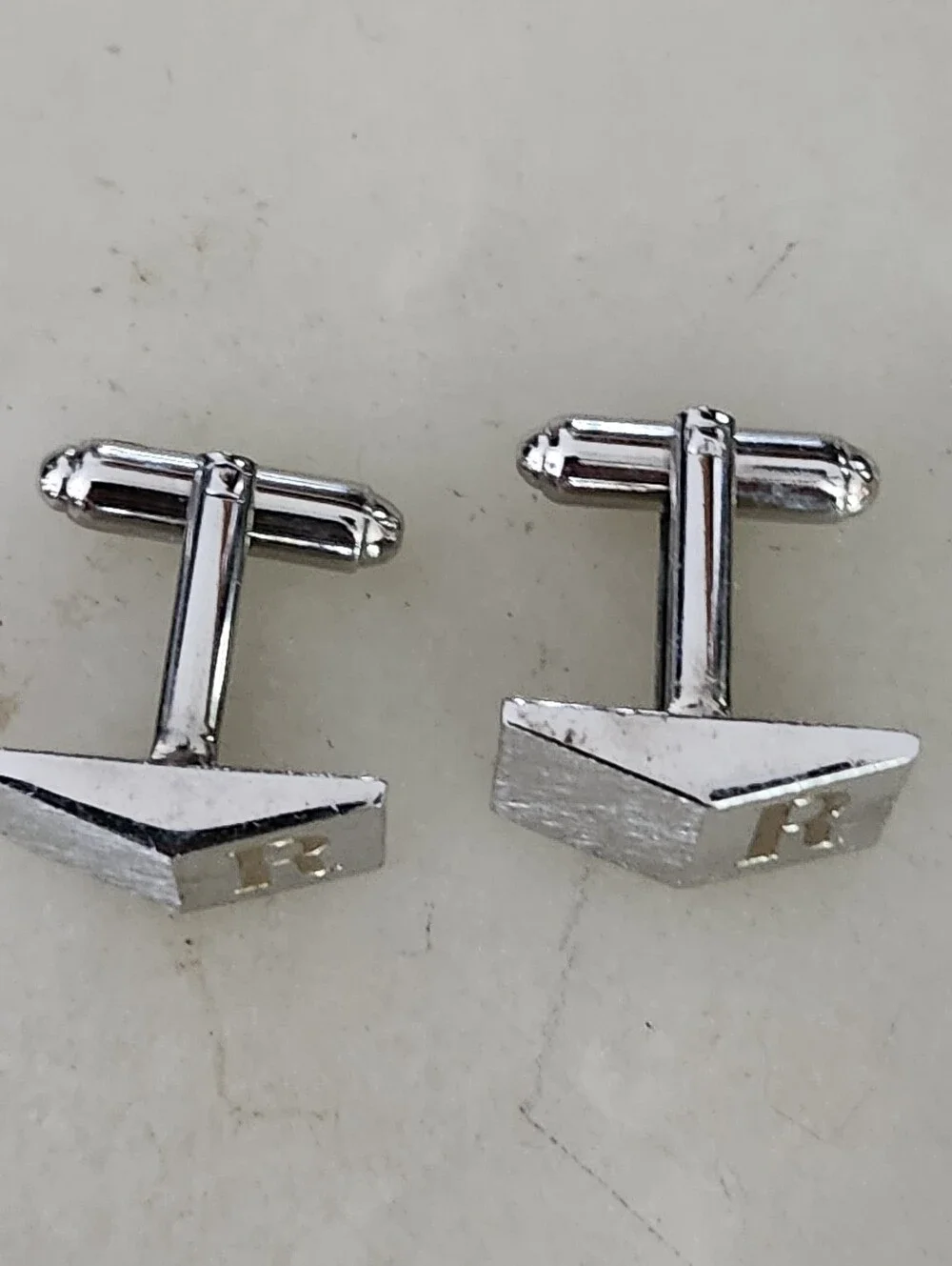 Vtg Silver and Gold Toned 'R' Monogram Cufflinks